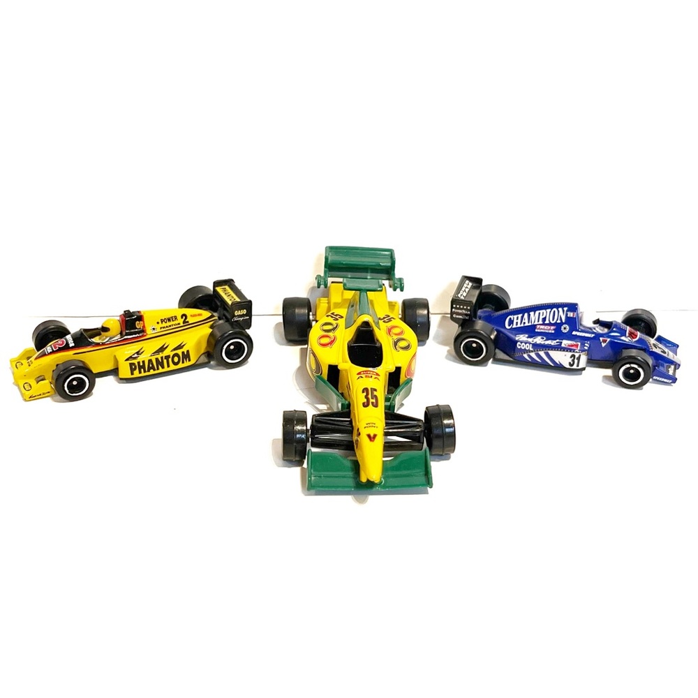 Lot of 3 Die Cast Model Indy Race Cars Yellow Green Blue Q Champion Phantom Toys